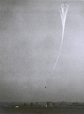 The balloon has been released and rises over the runway at International Falls. Credit: Winzen Research Inc.